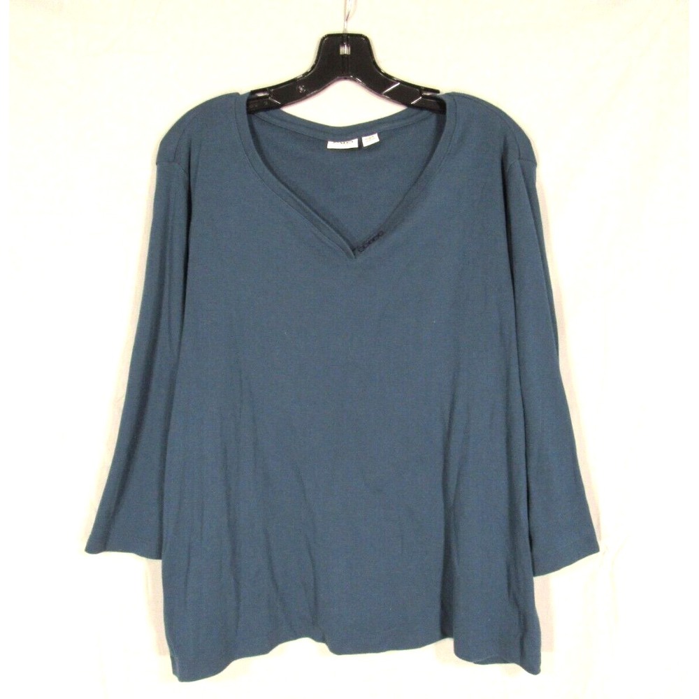 CATO Woman TEAL Jersey Knit V-NECK Button Detail 3/4 SLEEVE T-Shirt Top 22/24W